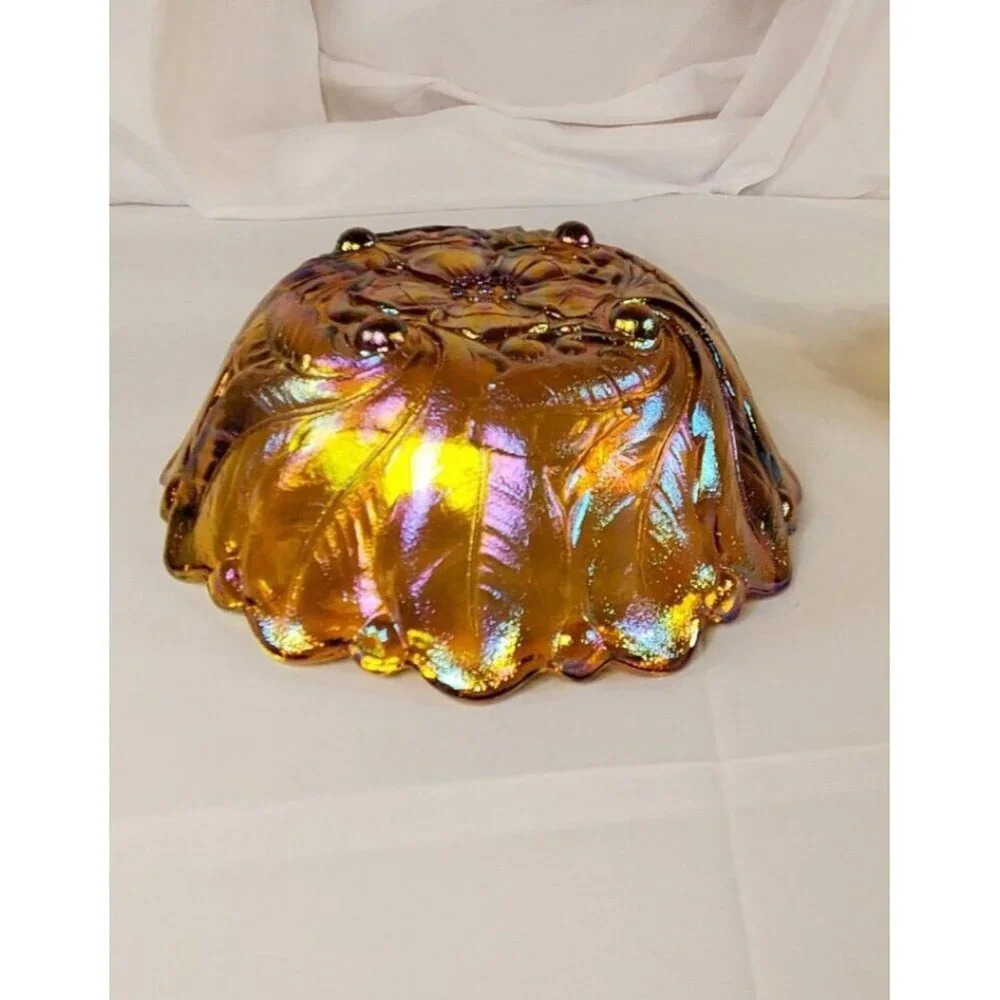 Vtg Indiana Glass Iridescent Gold Carnival Glass #1211 3pc Console Set Footed - Picture 11 of 13